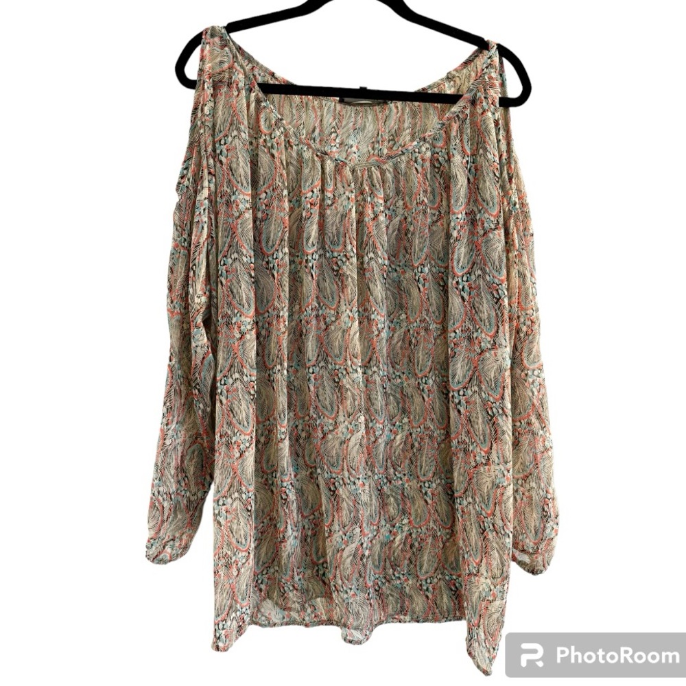 Pretty TYSA Sheer Feather Pattern Shoulderless Blouse